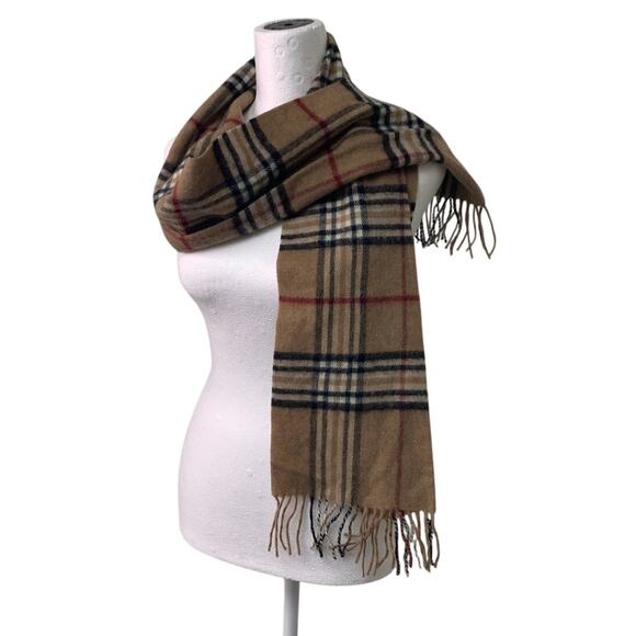 NWT New Valentin Fraas Womens One Size 100% Lambs Wool Tan Plaid Fringe Scarf - Picture 1 of 5